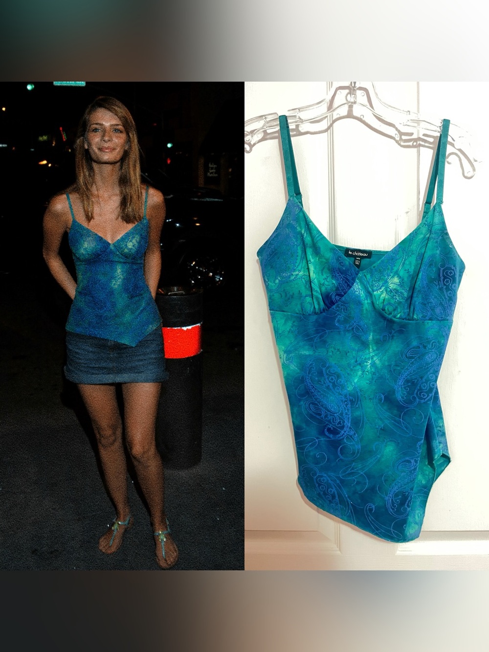 2000s AQUA/TEAL CAMISOLE WITH BLUE LACE DETAILING AND GLIRTWE